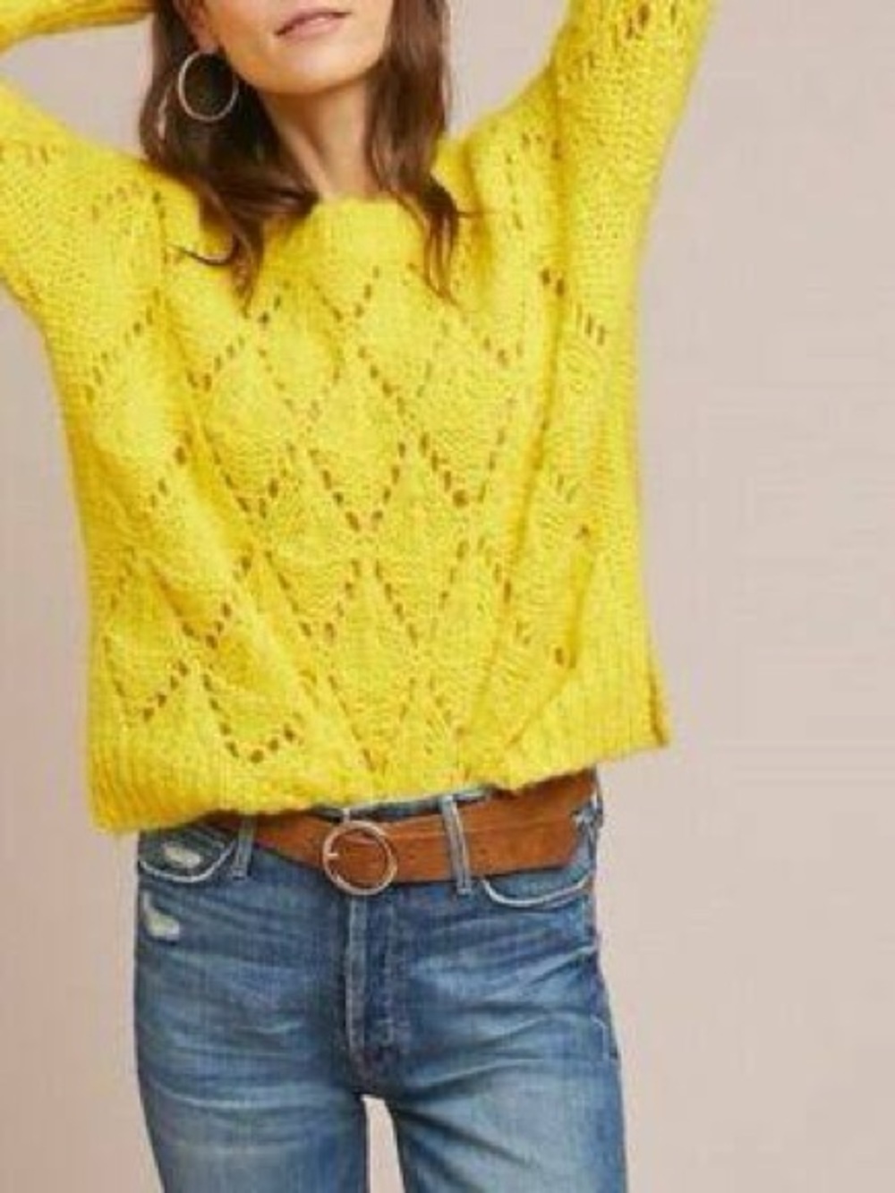 Anthropologie Yellow Knit Pointelle Sweater - Women